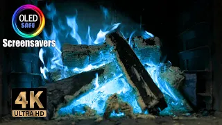 Blue FIREPLACE Ambience 🔥 Relaxing Fireplace (11 Hours) with Burning Logs and Crackling Fire Sounds