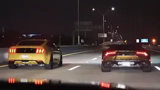 TWIN TURBO LAMBO street races boosted Mustang!!! + Procharged Camaro