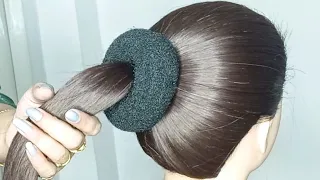 Simple & Cute hairstyles for medium hair ! donut bun hairstyles ! easy high bun done by MonikaStyle