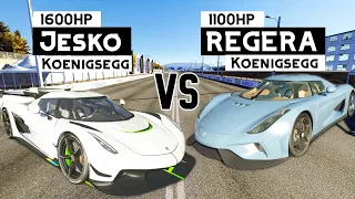 1600HP KOENIGSEGG JESKO VS 1100HP KOENIGSEGG REGERA DRAG RACE | Assetto Corsa