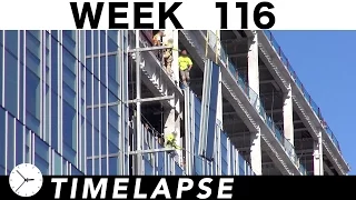 Construction time-lapse with 30 closeups: Ⓗ Week 116: Curtain wall glass galore; Tower cranes; more