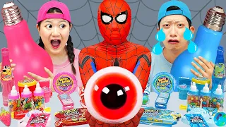 Pink Food VS Blue Food Challenge 빨간색 파란색 음식 챌린지 ASMR MUKBANG for Superheroes by  COMY VLOG 코미 브이로그