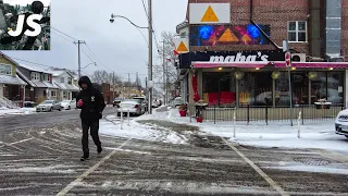 Snowy Greenwood Avenue From Danforth to Queen | Toronto Walk (Jan 2023)