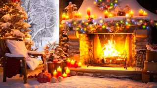 Relaxing Christmas Music Snow Falling 🎄 Cozy Christmas Fireplace Instrumental 🔥 Christmas Carols