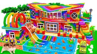 Satisfying Magnet Balls - Build Water Park House Has Pool Slide And Jump Steps With Magnetic Balls