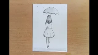 How to draw a girl with umbrella pencil sketch step by step.