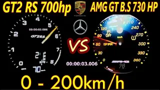 Mercedes AMG GT BS 730 HP vs Porsche 911 GT2 RS 700 HP Acceleration Sound 0-200 100-200km/h