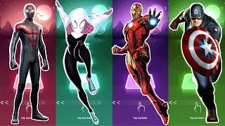 Tiles Hop Team Spider Miles Morales and Spider-Gwen vs TEAM MARVEL Iron-Man and Captain America