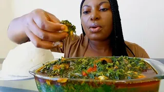 Asmr mukbang spinach soup with fufu