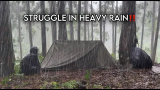 SOLO CAMPING IN RAINSTORM‼️ ALONE IN HEAVY RAIN WITH BUSHCRAFT TENT