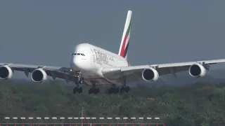 Unbelieveable AIRBUS A380 HARD CROSSWIND LANDING during a STORM at Düsseldorf - 4K