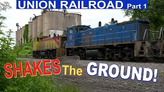 Union Railroad Part 1. Powerful Switcher Engines & Cabooses battle hills.