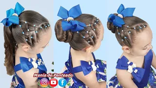 Easy Hairstyle for Girls with Elastics, Bun or Ponytail for Parties or Special Occasions