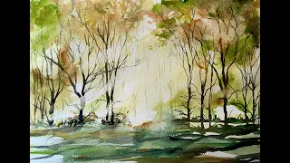 Simple BEGINNERS Woodland SUNBEAMS Watercolour Landscape, AUTUMN watercolor sun rays painting demo