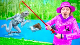 CAPTURED POND MONSTER!! Face Reveal Time (Found Lost Treasure Underwater) - Fishing Challenge