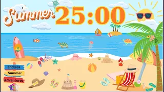 25-Minute Countdown Timer with Music & Alarm | Summer Vacation 🤍🎼⏰😎🌊⛱