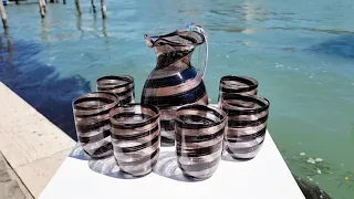 SET OF 6 GLASSES HELIX AND PITCHER - BLACK TUMBLERS