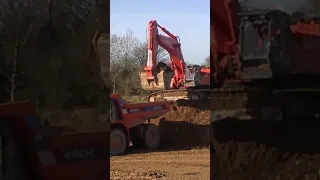 Hitachi Zaxis 870 LCH excavator at work loading Hitachi dump trucks