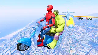 GTA 5 Spiderman Bike Stunts #4 (Spider-Man VS Hulk Jumps Over Plane Ragdolls)