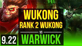 WUKONG vs WARWICK (JUNGLE) | Rank 2 Wukong, KDA 7/1/6 | NA Grandmaster | v9.22