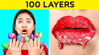 100 LAYERS OF MAKEUP CHALLENGE || Funny DIY Challenges And Make Up Ideas By 123 GO! HACKS