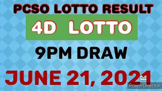 PCSO LOTTO RESULT TODAY 4D LOTTO 9pm Draw June 21, 2021