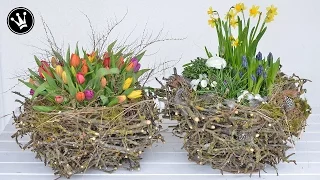 DIY - Frühlingsdeko / Osterdeko selber machen I XXL-Nest aus Zweigen I Deko mit Frühlingsblumen