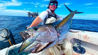 *GIANT* TUNA in 6000ft Living on a FLOATING OIL RIG