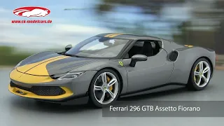 ck-modelcars-video: Ferrari 296 GTB Assetto Fiorano Baujahr 2022 grau metallic Bburago