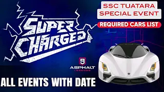 Asphalt 9 Events List with Dates Supercharged Season Part 1 SSC TUATARA SPECIAL EVENT REQUIRED Cars