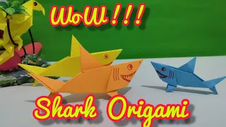 How To Make Origami Shark With Origami Paper Craft !!! Cute Origami Baby Shark !!!