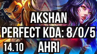AKSHAN vs AHRI (MID) | 8/0/5, Legendary, 600+ games, Rank 14 Akshan | EUW Grandmaster | 14.10