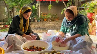 grandma harvesting pomegranate and make paste | Nomadic village life Pomegranate paste