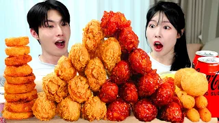 ASMR MUKBANG| 직접 만든 불닭볶음면 후라이드 치킨 양념치킨 치즈볼 먹방 & 레시피 FRIED CHICKEN AND FIRE NOODLES EATING