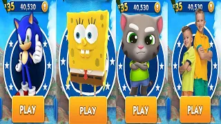 Sonic Dash vs Vlad and Niki vs Talking Tom Gold Run vs SpongeBob Run - All Characters Unlocked