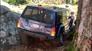 River crossing and forest crawling with RC crawler Axial SCX 10II Jeep Cherokee