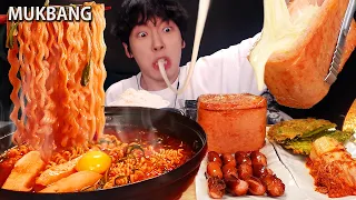 MUKBANG ASMR | SPICY FIRE NOODLES(MUSHROOM), CHEESE SPAM, KIMCHI, LAVER! KOREAN FOODS 