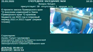 Заседание Законодательного Собрания Приморского края №58 25.03.2020