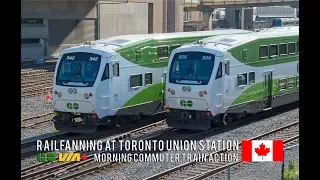 4K - Morning Rush Hour Trains at Toronto Union Station - GO, VIA, UP Express & Amtrak Trains