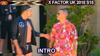 INTRO The Groups with  Robbie Williams & David Walliams in Los Angeles Judges House X Factor UK 2018