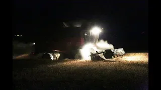 MF Centora 7382 AL Combining JB Diego wheat at night - from Four Seasons of Farming