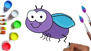 Как нарисовать весёлую муху, рисуем мультяшное насекомое, рисование для детей и малышей легко