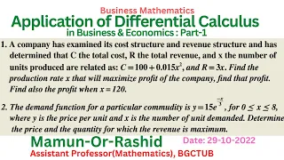 Application of differential calculus in business and economics: Part-1