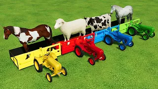 MINI TRACTORS OF COLORS ! TRANSPORTING ANIMALS TO GARAGE - Farming Simulator 22