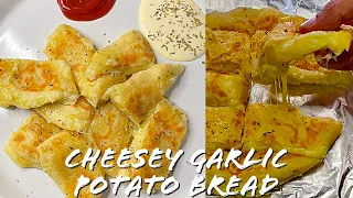 Cheesy Garlic Potato Bread!!!! NO OVEN NO MIXER!!!