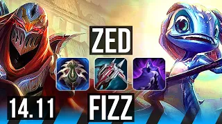 ZED vs FIZZ (MID) | 13/1/7, 8 solo kills, Legendary, 1000+ games | EUW Master | 14.11