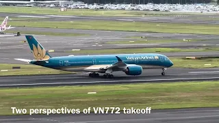 Two perspectives of #vietnamairlines takeoff from Sydney