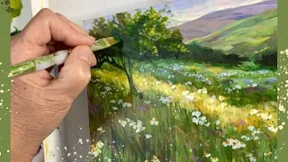 Acrylic Painting Tutorial of a Landscape with Wildflowers