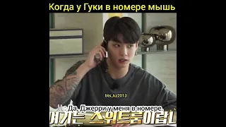 Jungkook. Когда у Гуки в номере мышь.Смешная озвучка.😂😂