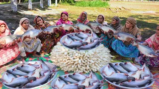 80 KG 27 Pieces Of Pangas Fish & 80KG Raddish Mixed Curry Cooking By Women - Delicious Catfish Curry